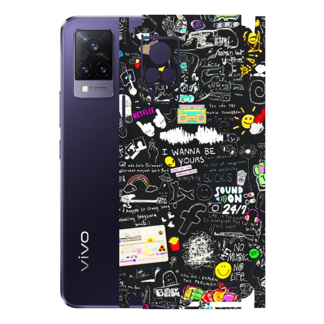 VIVO Z/V/X/T/U/S Series Phone Skins (All Models) - Black Creatives Doodles - 3D Embossed Finish (L-311) Vivo V21 5G
