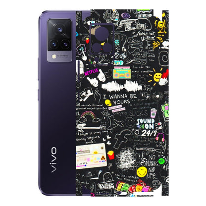 VIVO Z/V/X/T/U/S Series Phone Skins (All Models) - Black Creatives Doodles - 3D Embossed Finish (L-311) Vivo V21 5G