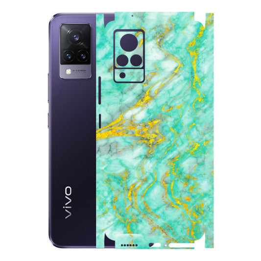 VIVO Z/V/X/T/U/S Series Phone Skins (All Models) - Green And Gold Marble Feel - Matte Finish (M-16) Vivo V21 5G