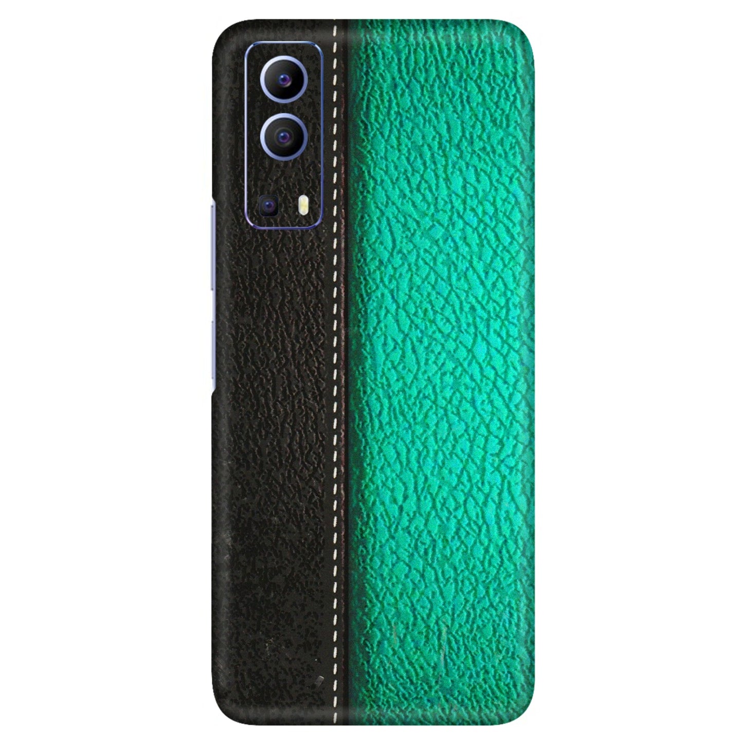 VIVO Z/V/X/T/U/S Series Phone Skins (All Models) - Black Green Dual Leather Stich - 3D Embossed Finish (L-233) Vivo V21e (5G)
