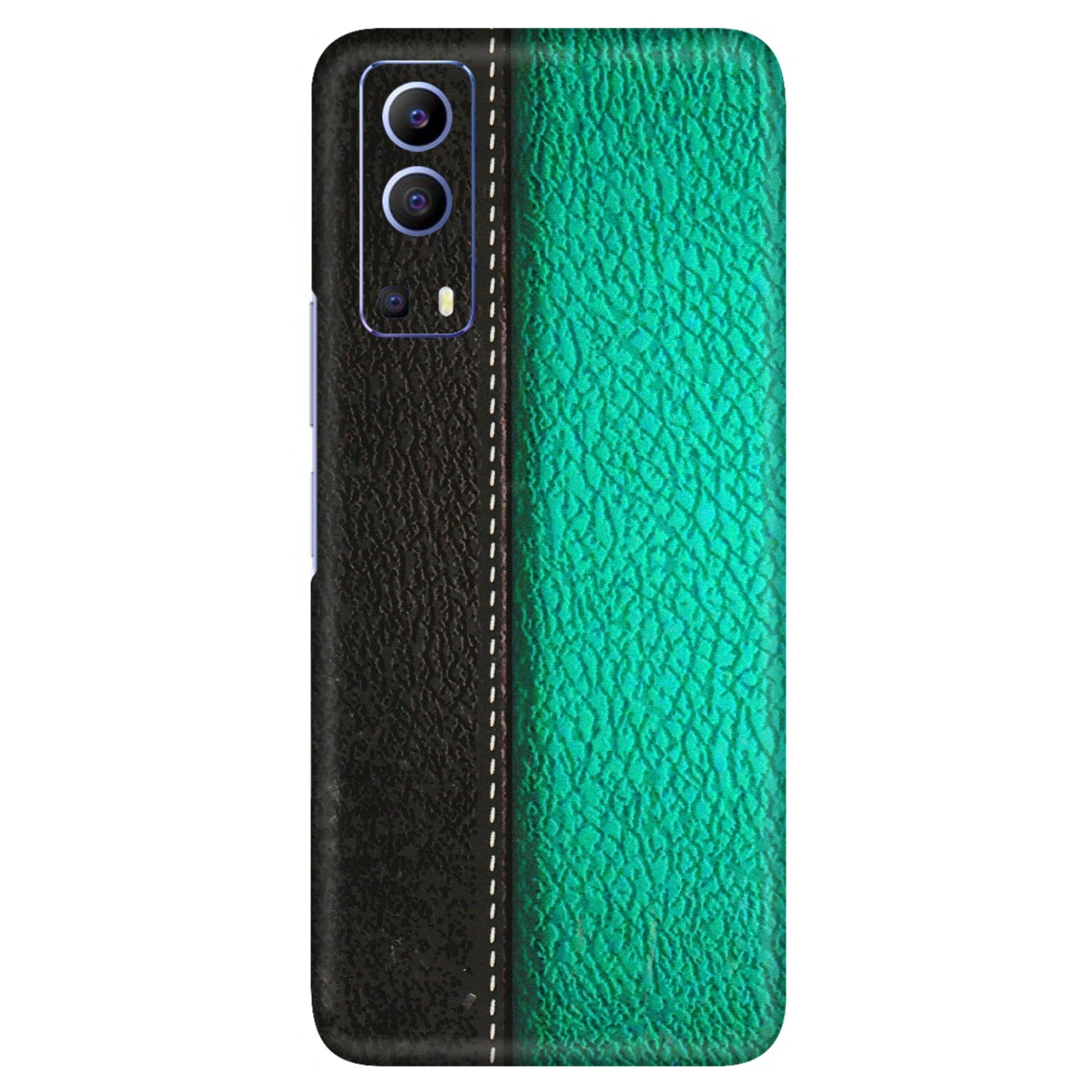 VIVO Z/V/X/T/U/S Series Phone Skins (All Models) - Black Green Dual Leather Stich - 3D Embossed Finish (L-233) Vivo V21e (5G)