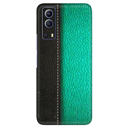 VIVO Z/V/X/T/U/S Series Phone Skins (All Models) - Black Green Dual Leather Stich - 3D Embossed Finish (L-233) Vivo V21e (5G)