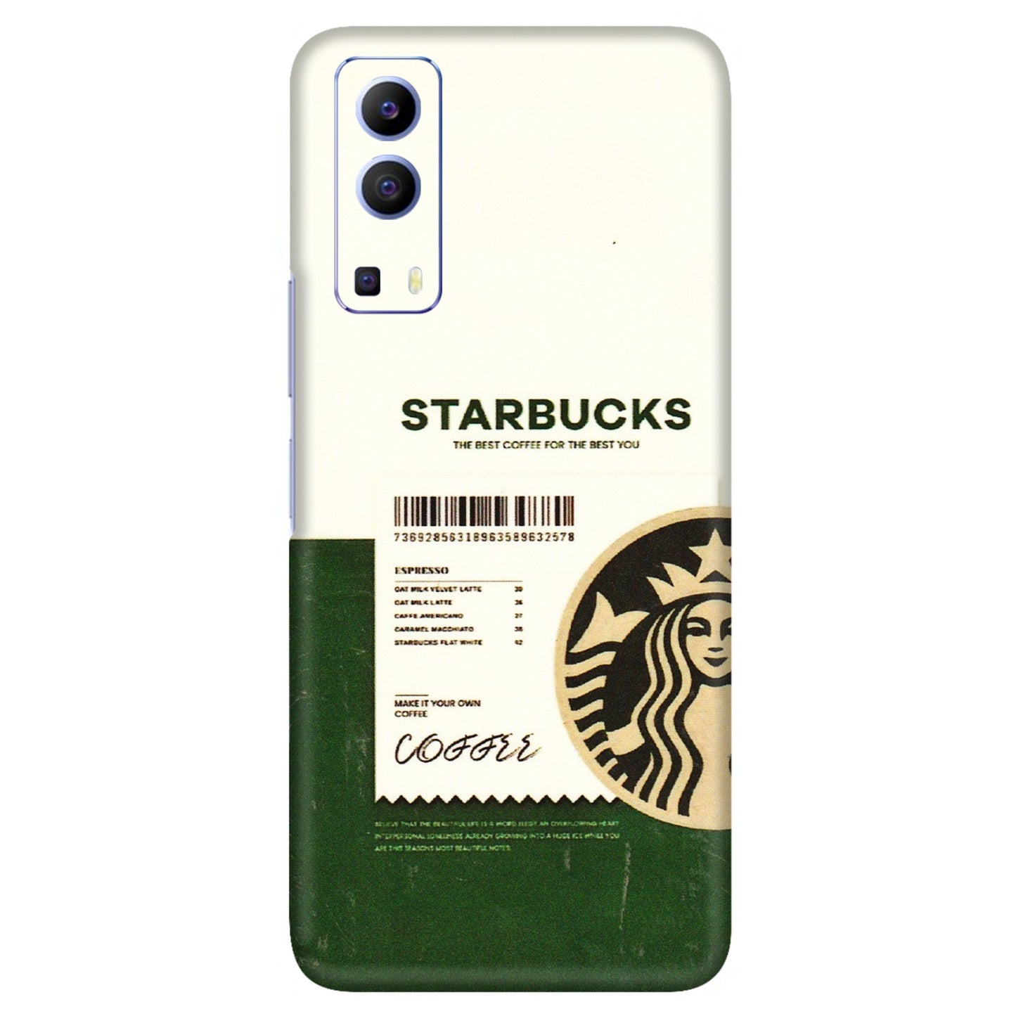 VIVO Z/V/X/T/U/S Series Phone Skins (All Models) - Starbucks Barcode - 3D Embossed Finish (L-308) Vivo V21e (5G)