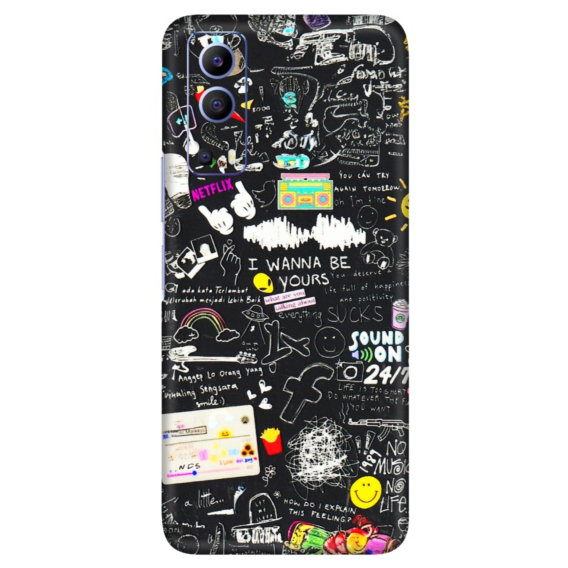 VIVO Z/V/X/T/U/S Series Phone Skins (All Models) - Black Creatives Doodles - 3D Embossed Finish (L-311) Vivo V21e (5G)