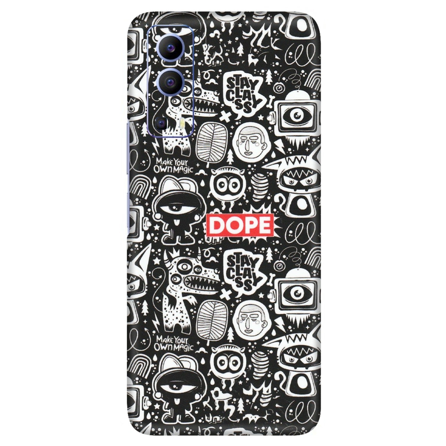 VIVO Z/V/X/T/U/S Series Phone Skins (All Models) - Dope Stay Classy Black Doodles - Matte Finish (M-126) Vivo V21e (5G)