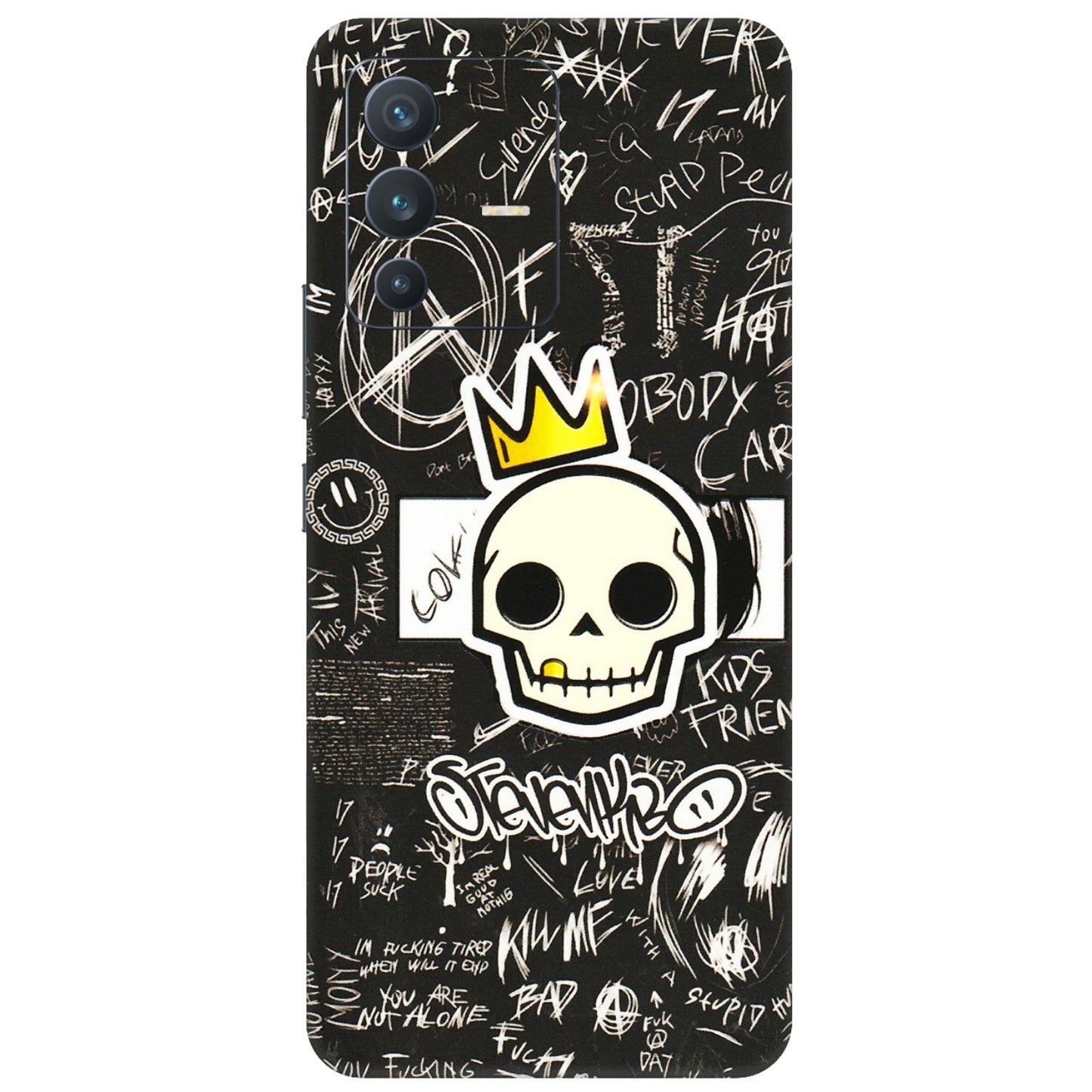 VIVO Z/V/X/T/U/S Series Phone Skins (All Models) - Funny Skull Black Chalk Grafitti - 3D Embossed Finish (L-22) Vivo V23 (5G)