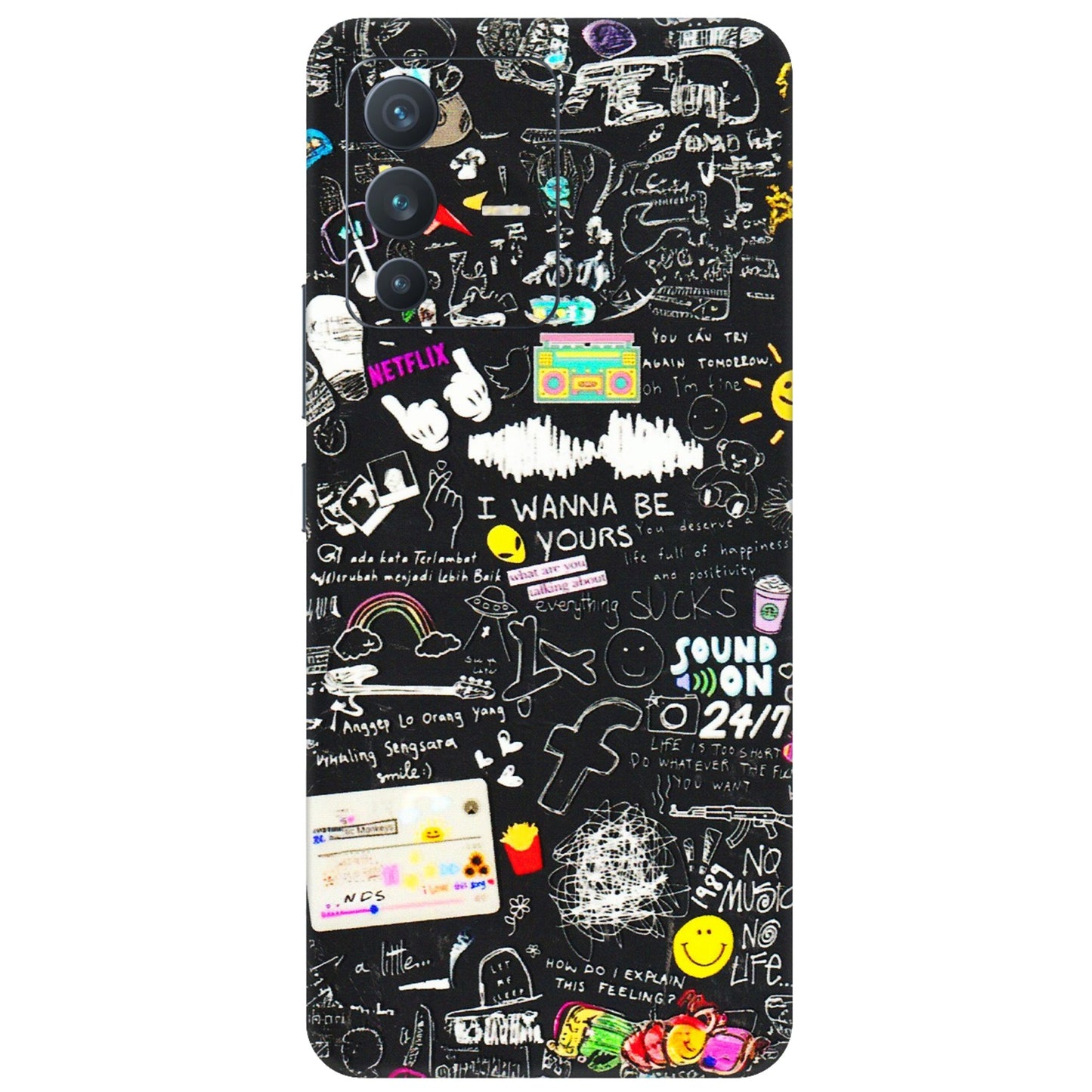 VIVO Z/V/X/T/U/S Series Phone Skins (All Models) - Black Creatives Doodles - 3D Embossed Finish (L-311) Vivo V23 (5G)