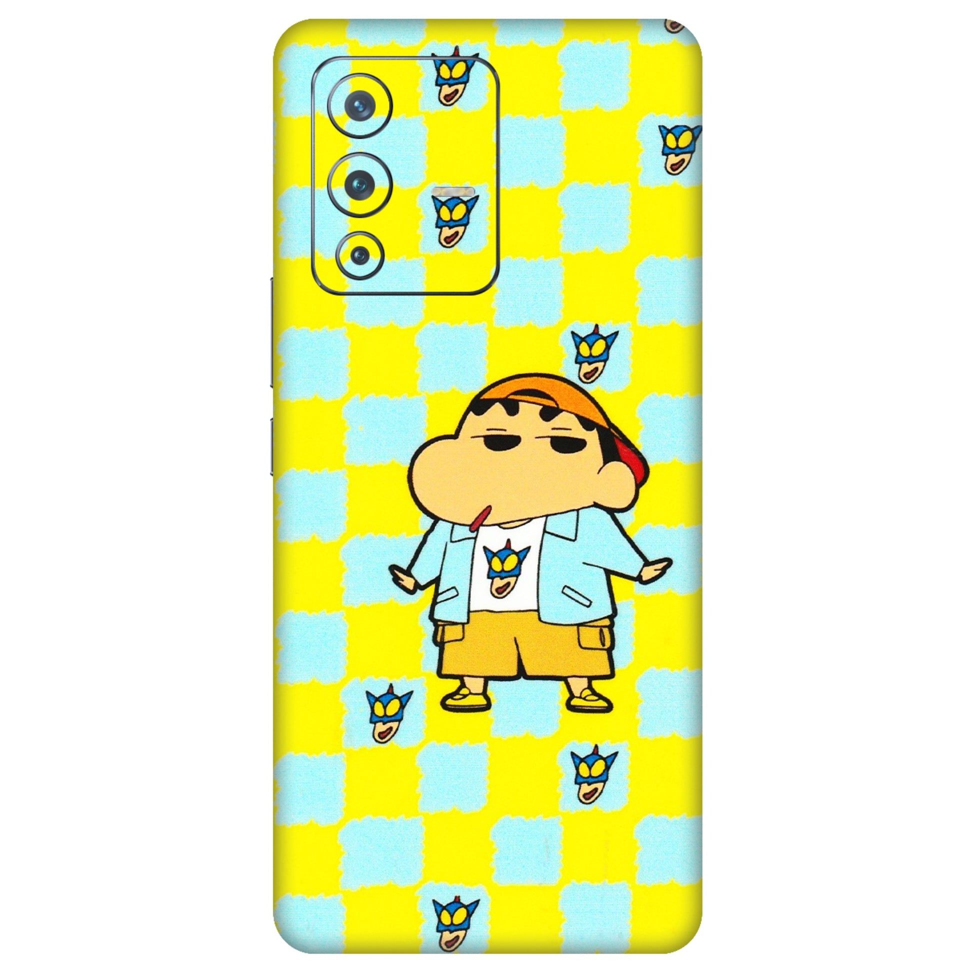 VIVO Z/V/X/T/U/S Series Phone Skins (All Models) - Yellow Blue Shinchan Cute - 3D Embossed Finish (L-221) Vivo V23 Pro (5G)