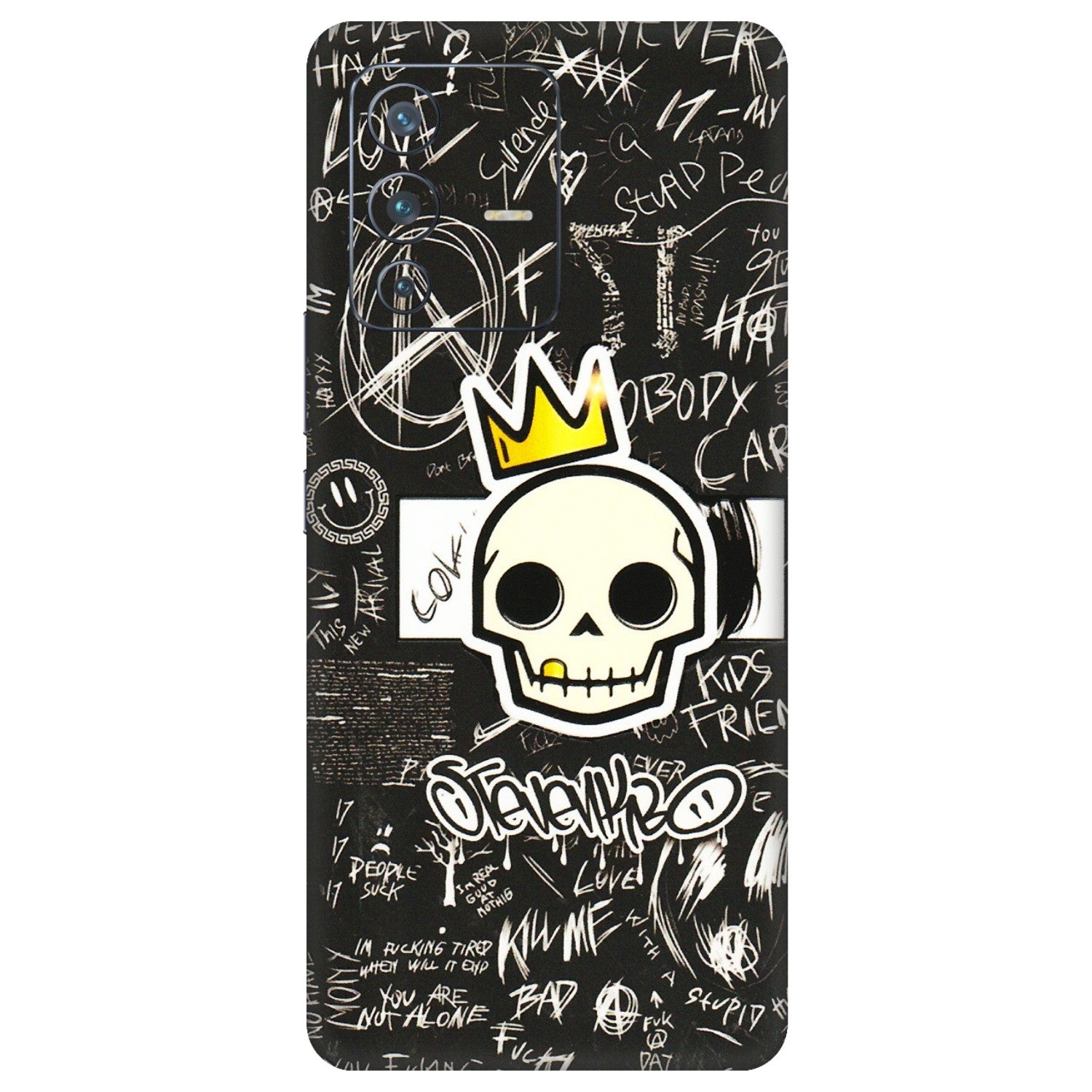 VIVO Z/V/X/T/U/S Series Phone Skins (All Models) - Funny Skull Black Chalk Grafitti - 3D Embossed Finish (L-22) Vivo V23 Pro (5G)