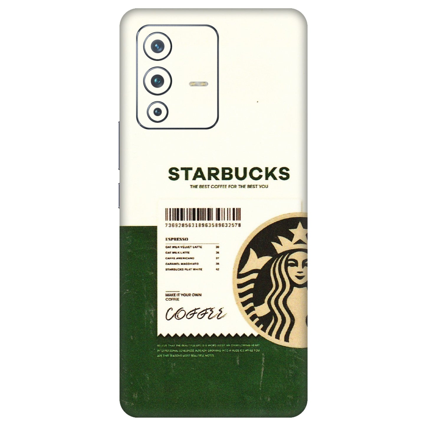 VIVO Z/V/X/T/U/S Series Phone Skins (All Models) - Starbucks Barcode - 3D Embossed Finish (L-308) Vivo V23 Pro (5G)