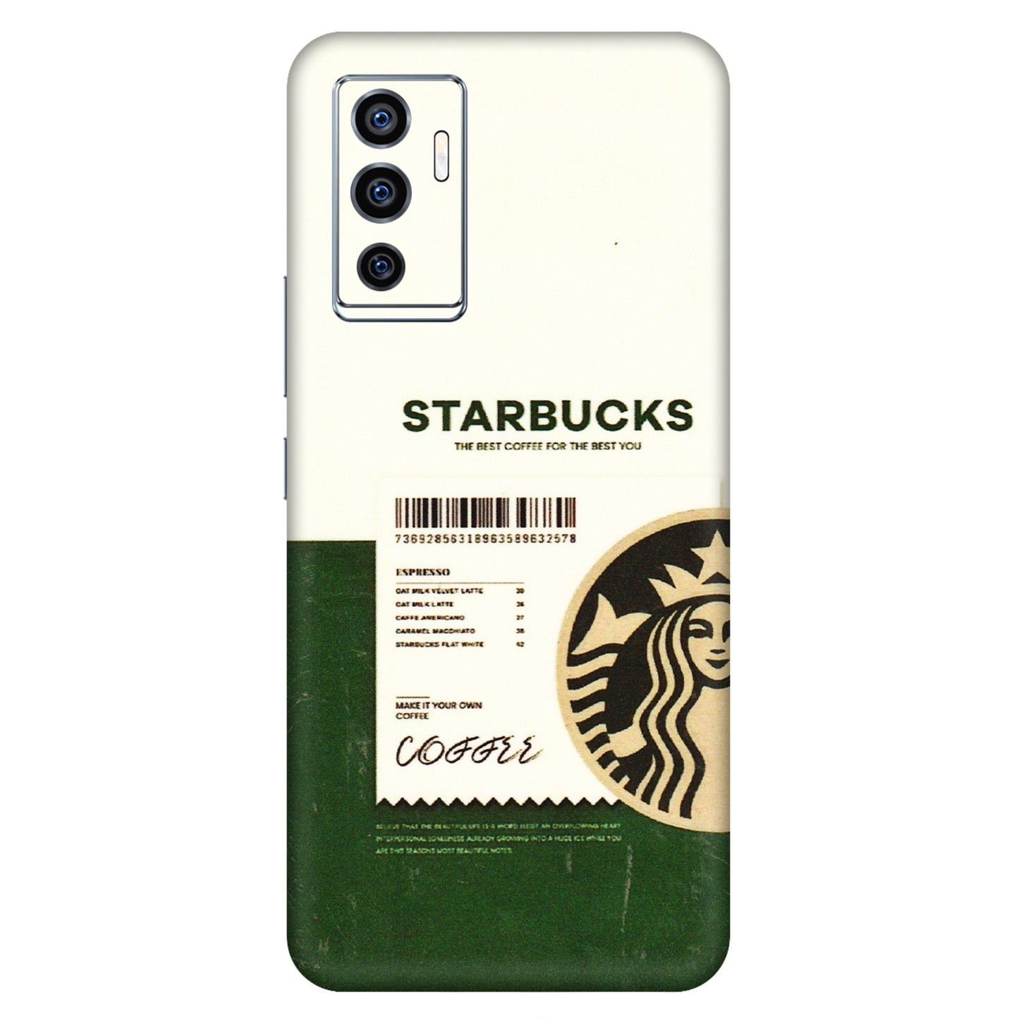 VIVO Z/V/X/T/U/S Series Phone Skins (All Models) - Starbucks Barcode - 3D Embossed Finish (L-308) Vivo V23e (5G)
