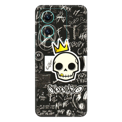 VIVO Z/V/X/T/U/S Series Phone Skins (All Models) - Funny Skull Black Chalk Grafitti - 3D Embossed Finish (L-22) Vivo V25 (5G)