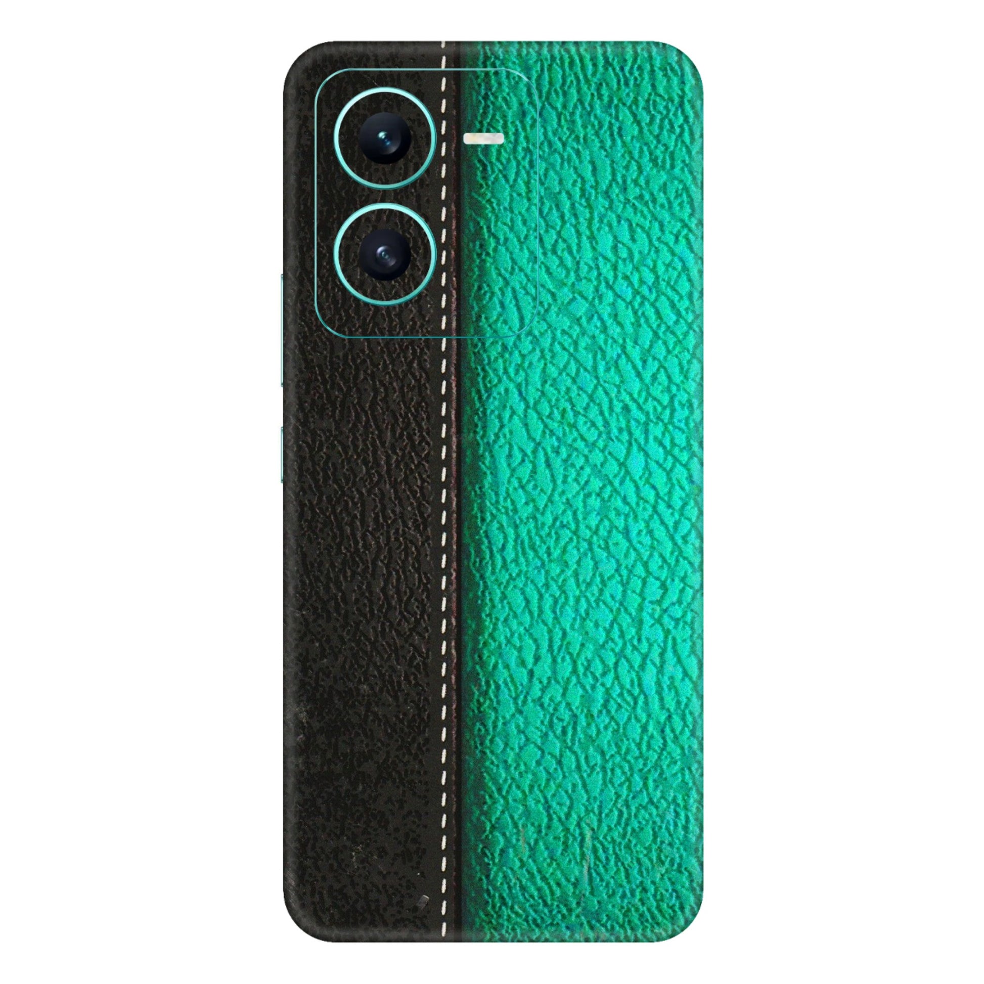 VIVO Z/V/X/T/U/S Series Phone Skins (All Models) - Black Green Dual Leather Stich - 3D Embossed Finish (L-233) Vivo V25 (5G)
