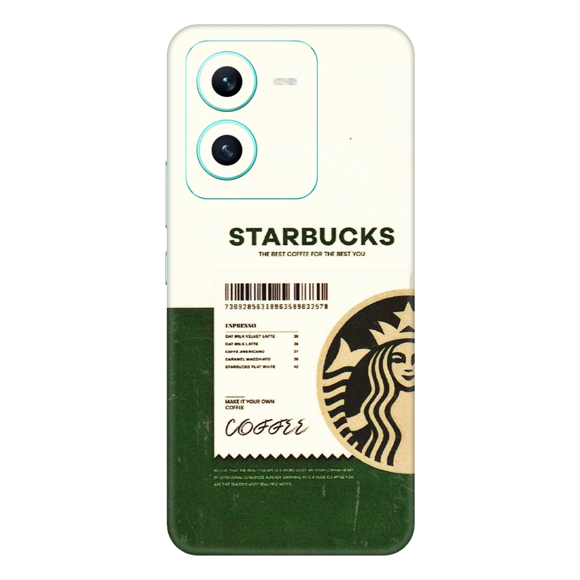 VIVO Z/V/X/T/U/S Series Phone Skins (All Models) - Starbucks Barcode - 3D Embossed Finish (L-308) Vivo V25 (5G)