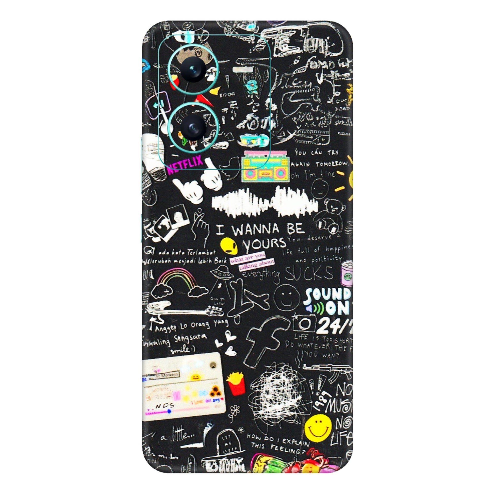 VIVO Z/V/X/T/U/S Series Phone Skins (All Models) - Black Creatives Doodles - 3D Embossed Finish (L-311) Vivo V25 (5G)