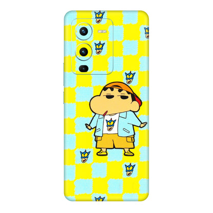 VIVO Z/V/X/T/U/S Series Phone Skins (All Models) - Yellow Blue Shinchan Cute - 3D Embossed Finish (L-221) Vivo V25 Pro
