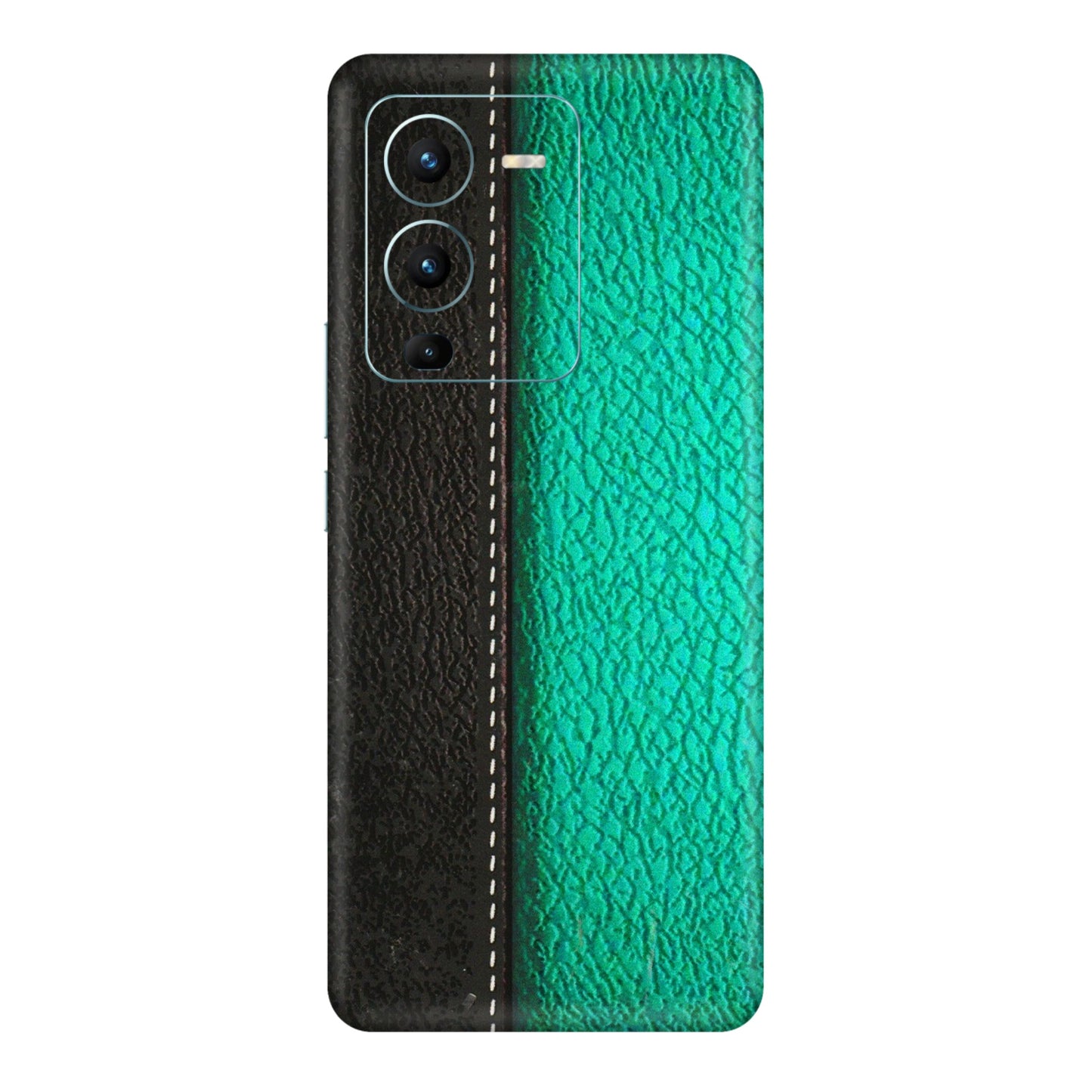 VIVO Z/V/X/T/U/S Series Phone Skins (All Models) - Black Green Dual Leather Stich - 3D Embossed Finish (L-233) Vivo V25 Pro