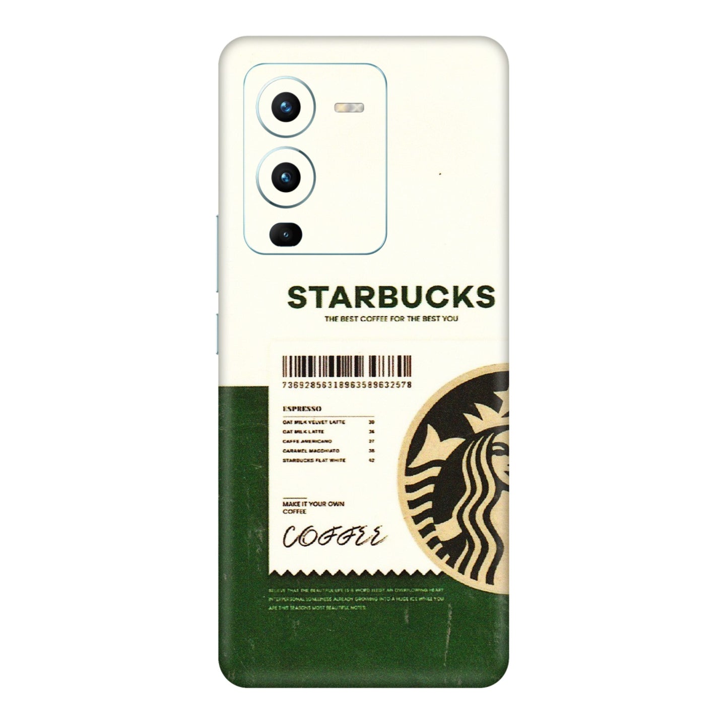 VIVO Z/V/X/T/U/S Series Phone Skins (All Models) - Starbucks Barcode - 3D Embossed Finish (L-308) Vivo V25 Pro