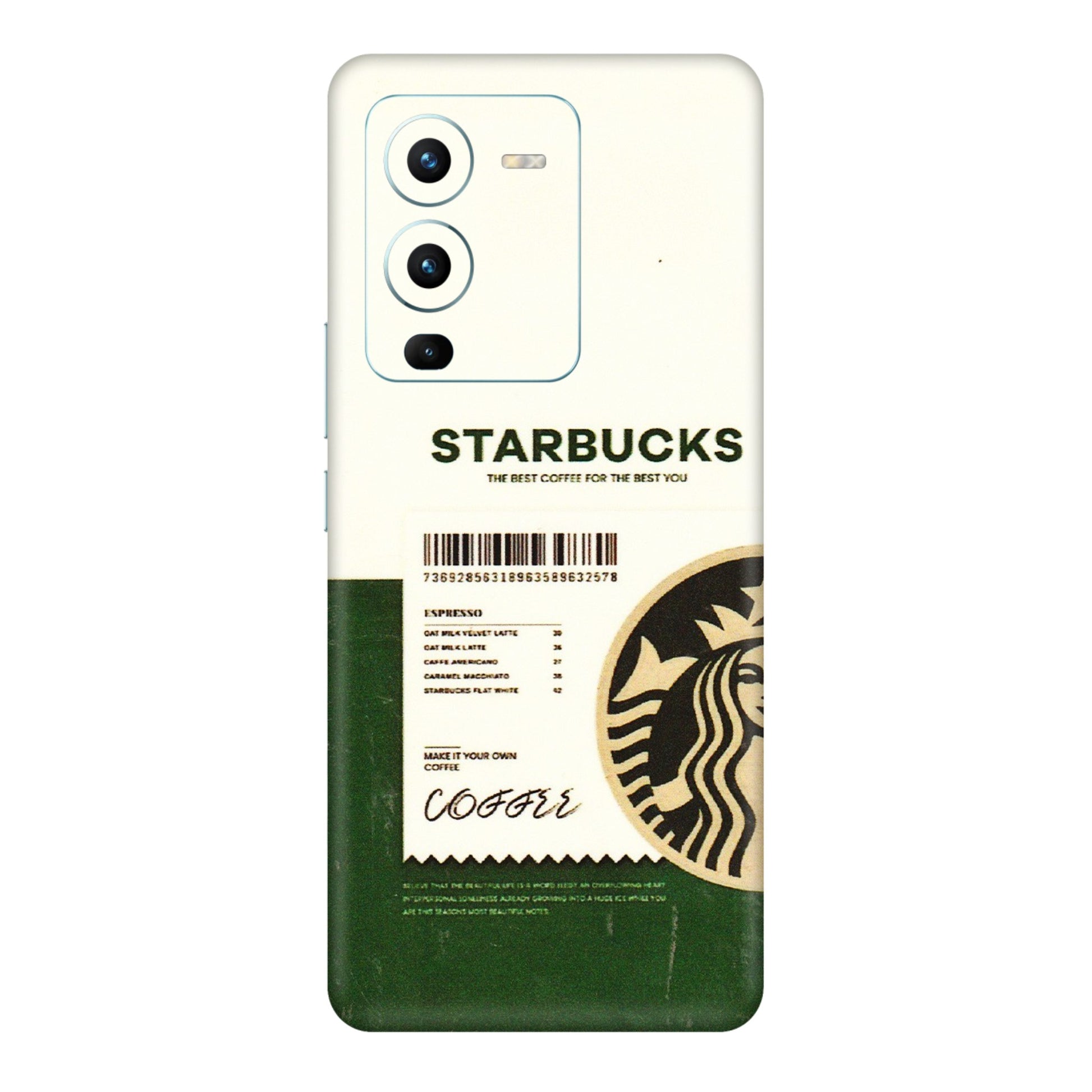 VIVO Z/V/X/T/U/S Series Phone Skins (All Models) - Starbucks Barcode - 3D Embossed Finish (L-308) Vivo V25 Pro