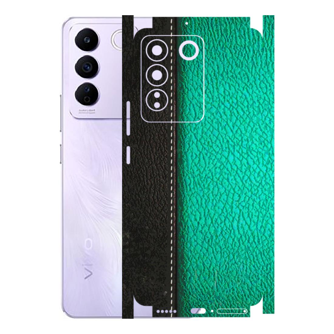 VIVO Z/V/X/T/U/S Series Phone Skins (All Models) - Black Green Dual Leather Stich - 3D Embossed Finish (L-233) Vivo V27E