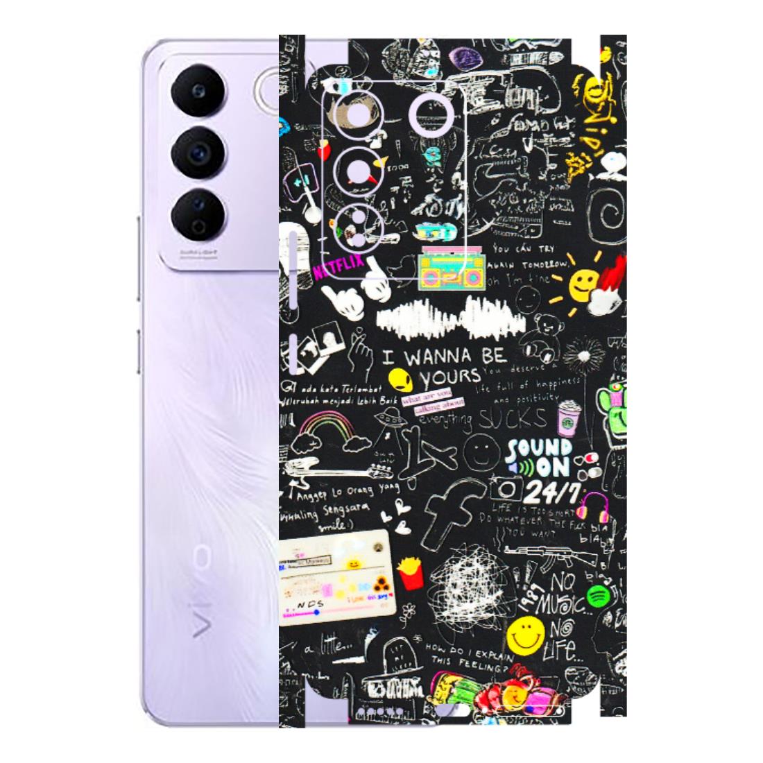 VIVO Z/V/X/T/U/S Series Phone Skins (All Models) - Black Creatives Doodles - 3D Embossed Finish (L-311) Vivo V27E