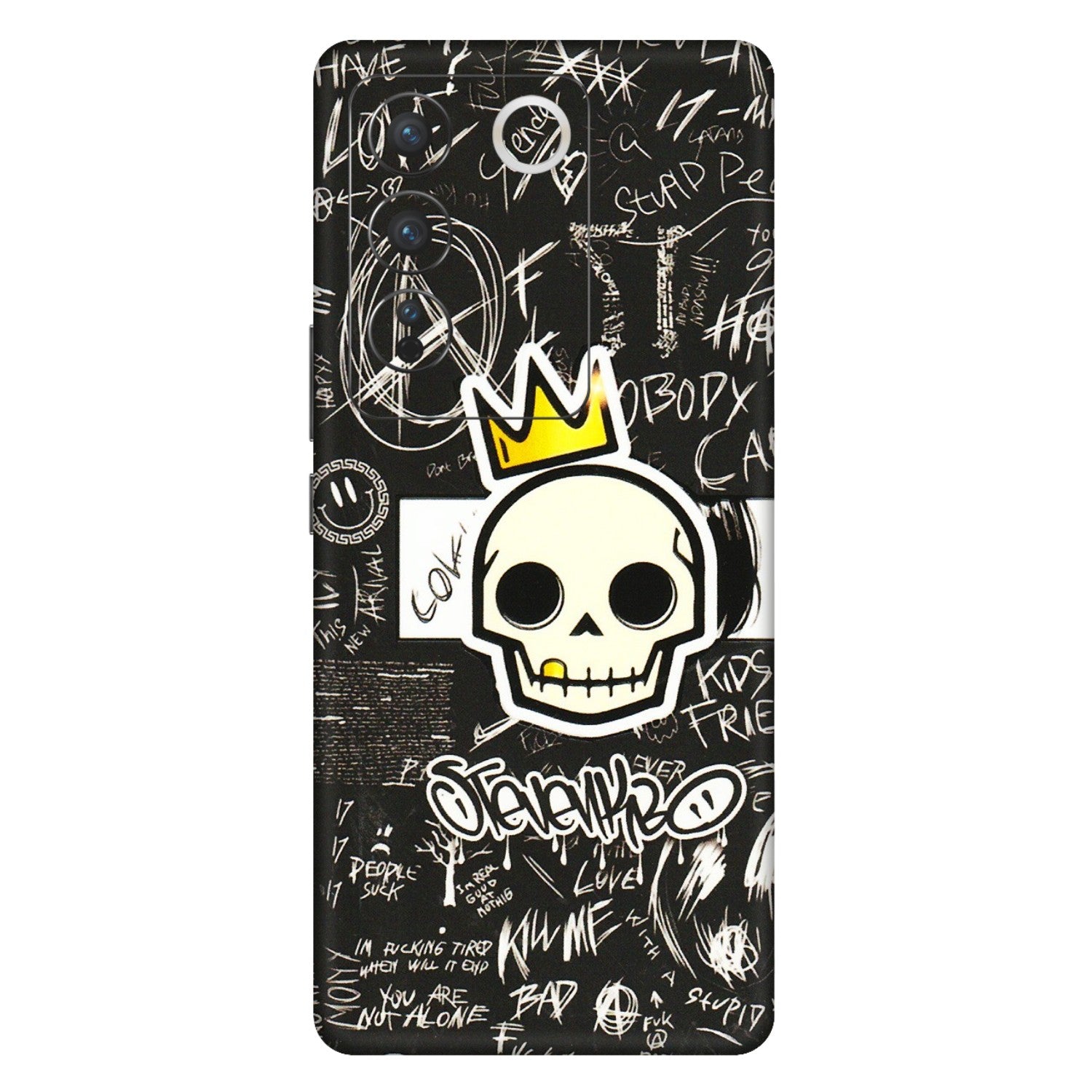 VIVO Z/V/X/T/U/S Series Phone Skins (All Models) - Funny Skull Black Chalk Grafitti - 3D Embossed Finish (L-22) Vivo V27 (5G)
