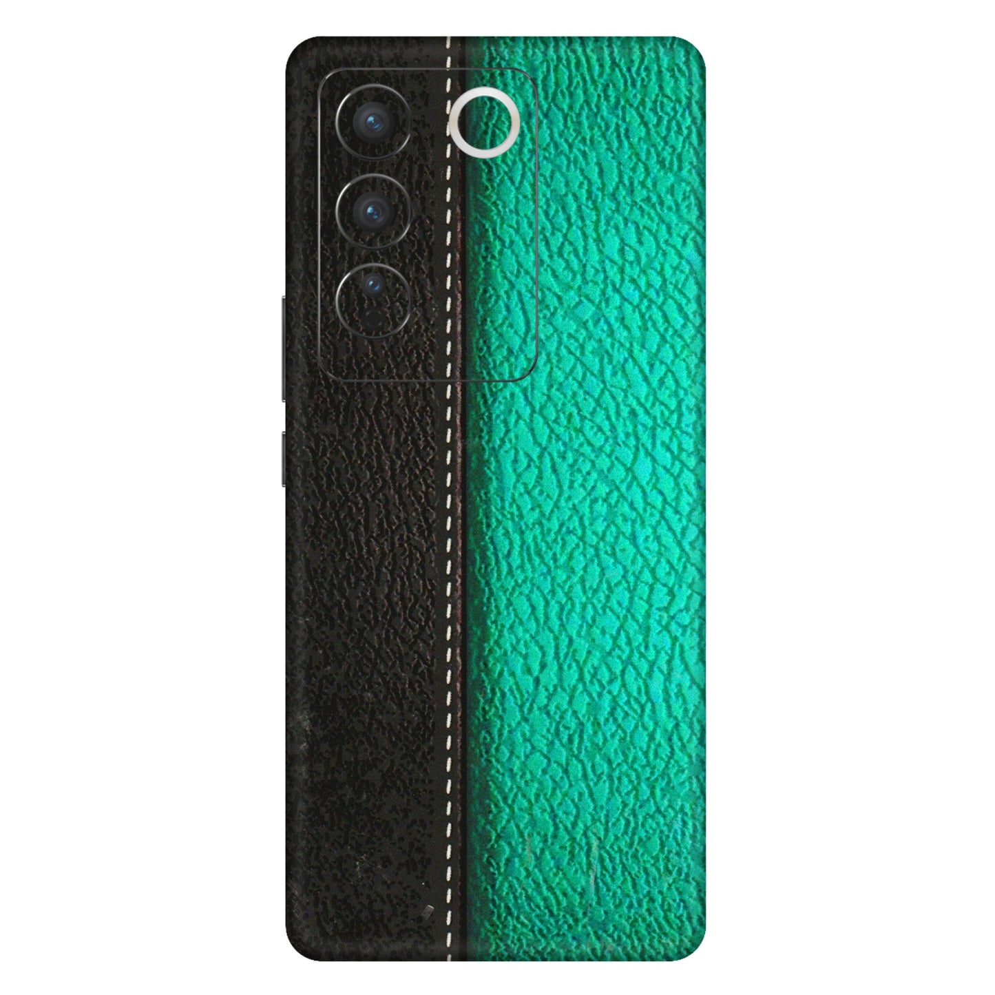 VIVO Z/V/X/T/U/S Series Phone Skins (All Models) - Black Green Dual Leather Stich - 3D Embossed Finish (L-233) Vivo V27 Pro (5G)