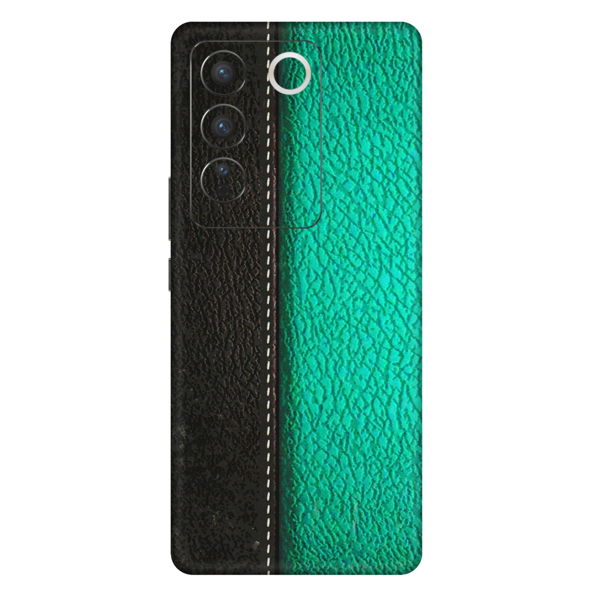 VIVO Z/V/X/T/U/S Series Phone Skins (All Models) - Black Green Dual Leather Stich - 3D Embossed Finish (L-233) Vivo V27 Pro (5G)