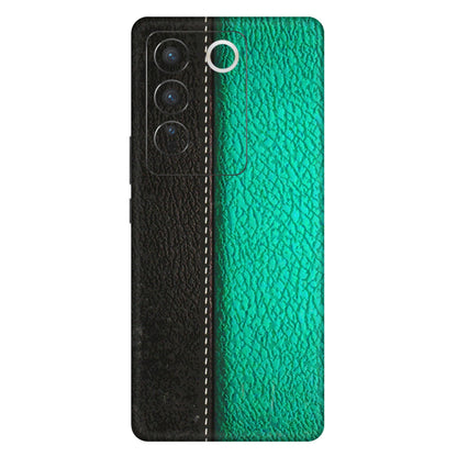 VIVO Z/V/X/T/U/S Series Phone Skins (All Models) - Black Green Dual Leather Stich - 3D Embossed Finish (L-233) Vivo V27 Pro (5G)