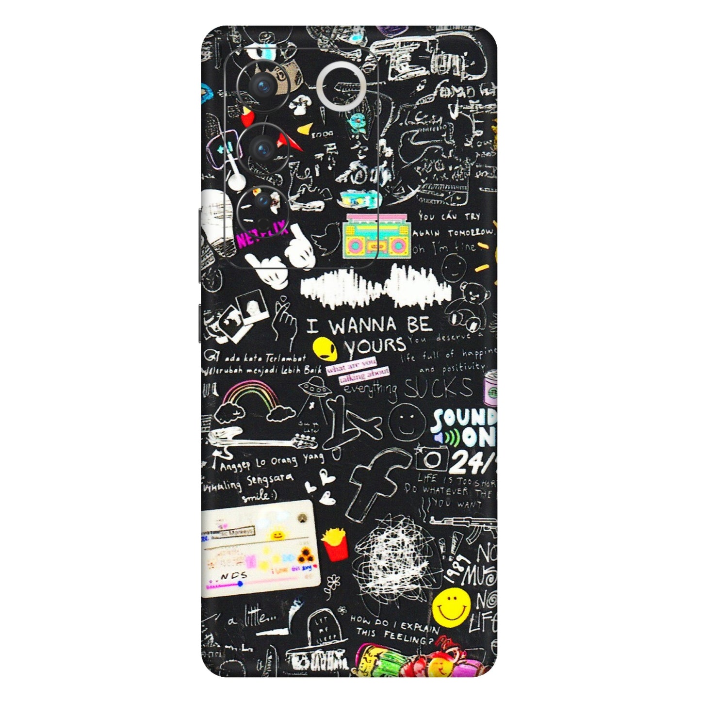VIVO Z/V/X/T/U/S Series Phone Skins (All Models) - Black Creatives Doodles - 3D Embossed Finish (L-311) Vivo V27 Pro (5G)