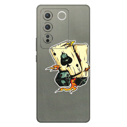 VIVO Z/V/X/T/U/S Series Phone Skins (All Models) - Grey Cards Of Ace - 3D Embossed Finish (L-77) Vivo V27 Pro (5G)