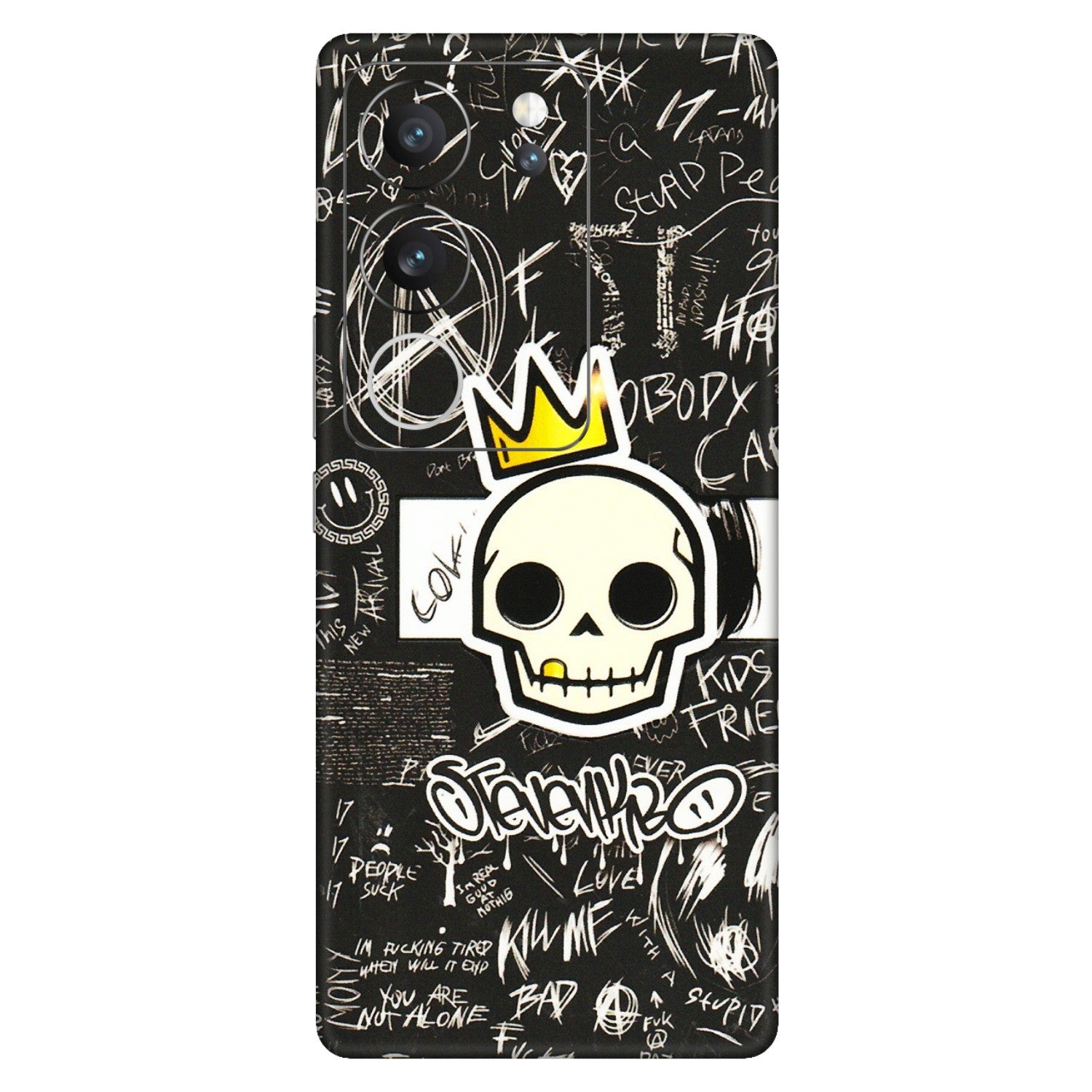 VIVO Z/V/X/T/U/S Series Phone Skins (All Models) - Funny Skull Black Chalk Grafitti - 3D Embossed Finish (L-22) Vivo V29 (5G)