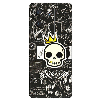 VIVO Z/V/X/T/U/S Series Phone Skins (All Models) - Funny Skull Black Chalk Grafitti - 3D Embossed Finish (L-22) Vivo V29 (5G)