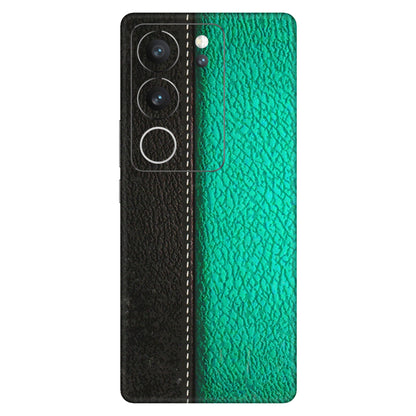 VIVO Z/V/X/T/U/S Series Phone Skins (All Models) - Black Green Dual Leather Stich - 3D Embossed Finish (L-233) Vivo V29 (5G)