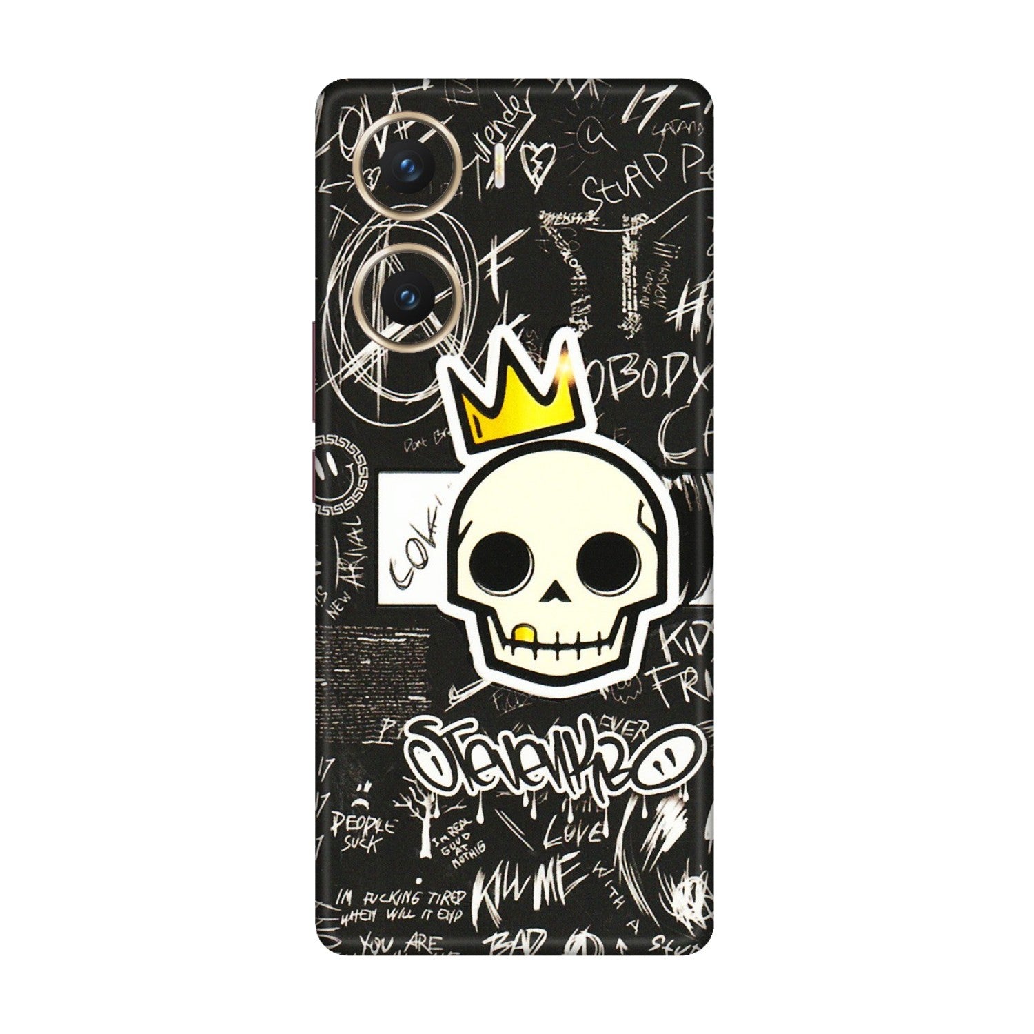 VIVO Z/V/X/T/U/S Series Phone Skins (All Models) - Funny Skull Black Chalk Grafitti - 3D Embossed Finish (L-22) Vivo V29e (5G)