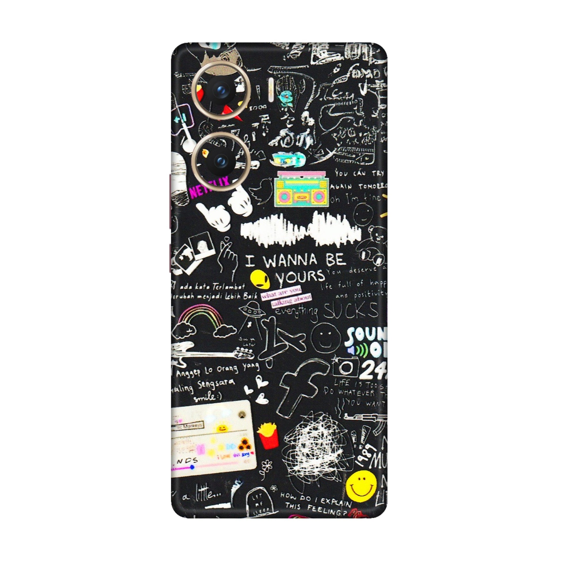 VIVO Z/V/X/T/U/S Series Phone Skins (All Models) - Black Creatives Doodles - 3D Embossed Finish (L-311) Vivo V29e (5G)