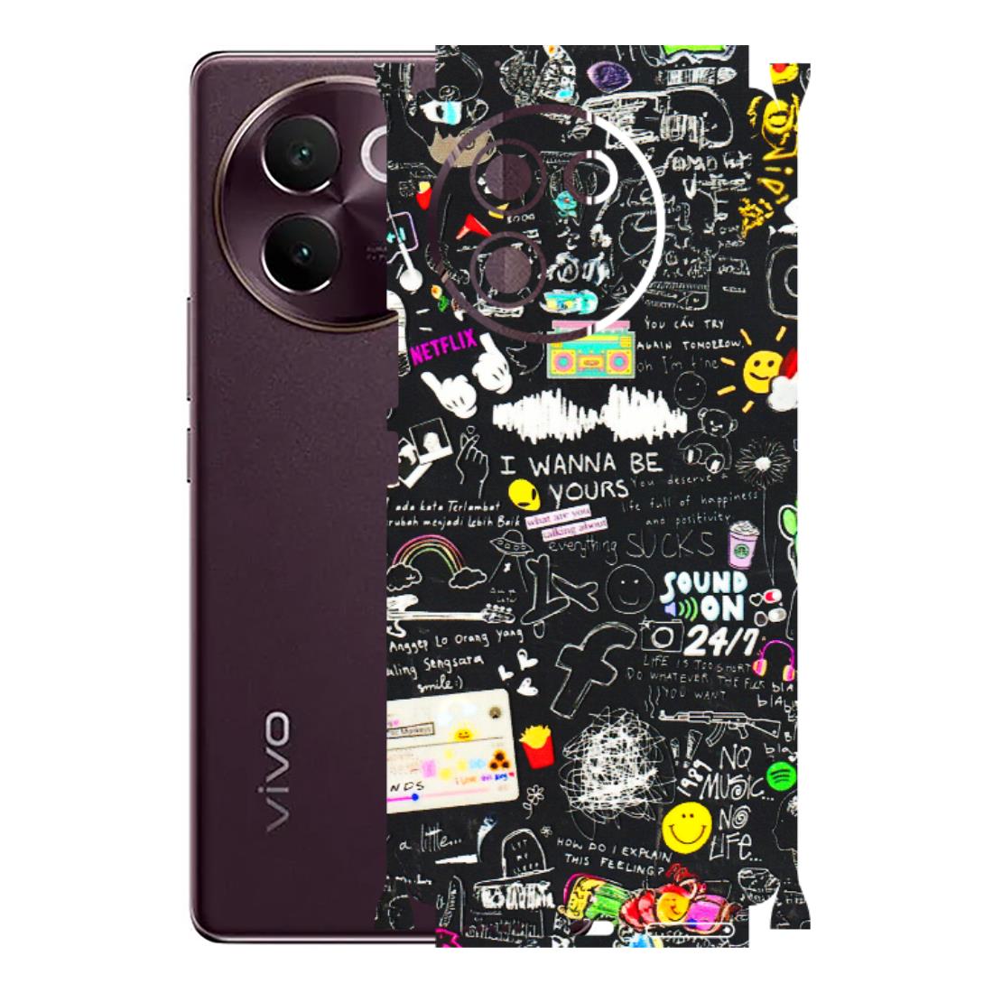 VIVO Z/V/X/T/U/S Series Phone Skins (All Models) - Black Creatives Doodles - 3D Embossed Finish (L-311) Vivo V30E