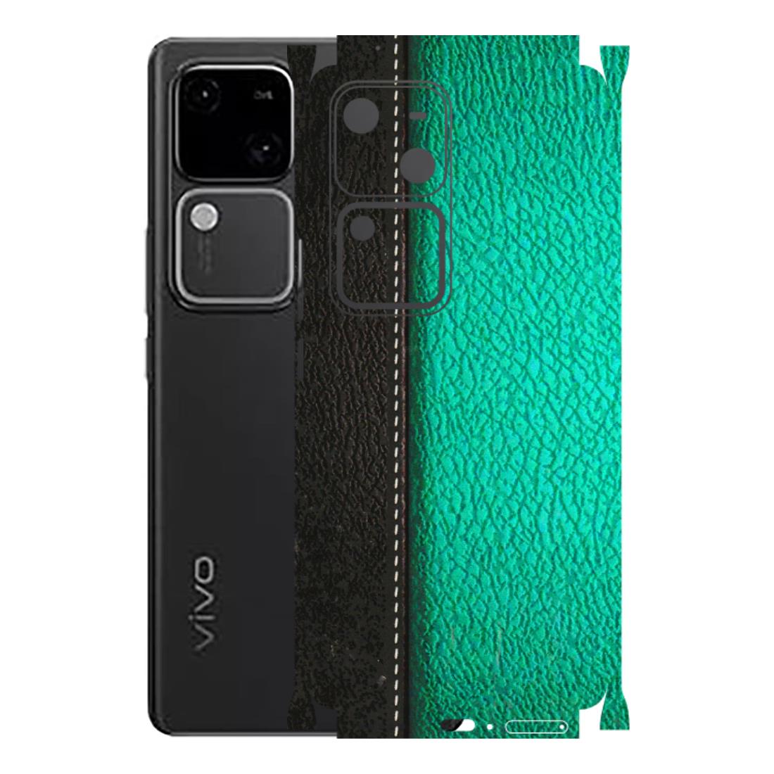 VIVO Z/V/X/T/U/S Series Phone Skins (All Models) - Black Green Dual Leather Stich - 3D Embossed Finish (L-233) Vivo V30 5G