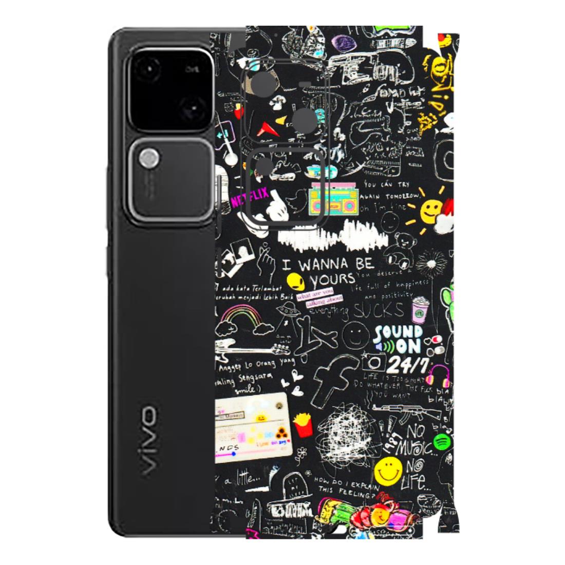 VIVO Z/V/X/T/U/S Series Phone Skins (All Models) - Black Creatives Doodles - 3D Embossed Finish (L-311) Vivo V30 5G