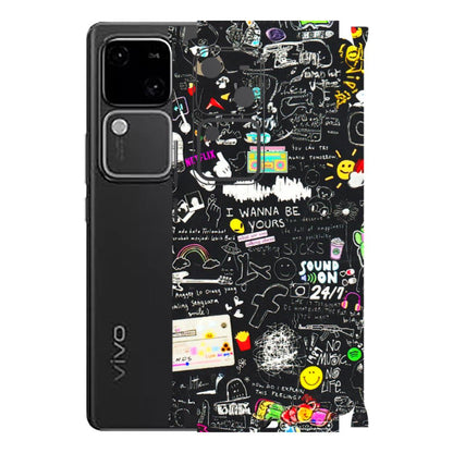 VIVO Z/V/X/T/U/S Series Phone Skins (All Models) - Black Creatives Doodles - 3D Embossed Finish (L-311) Vivo V30 5G