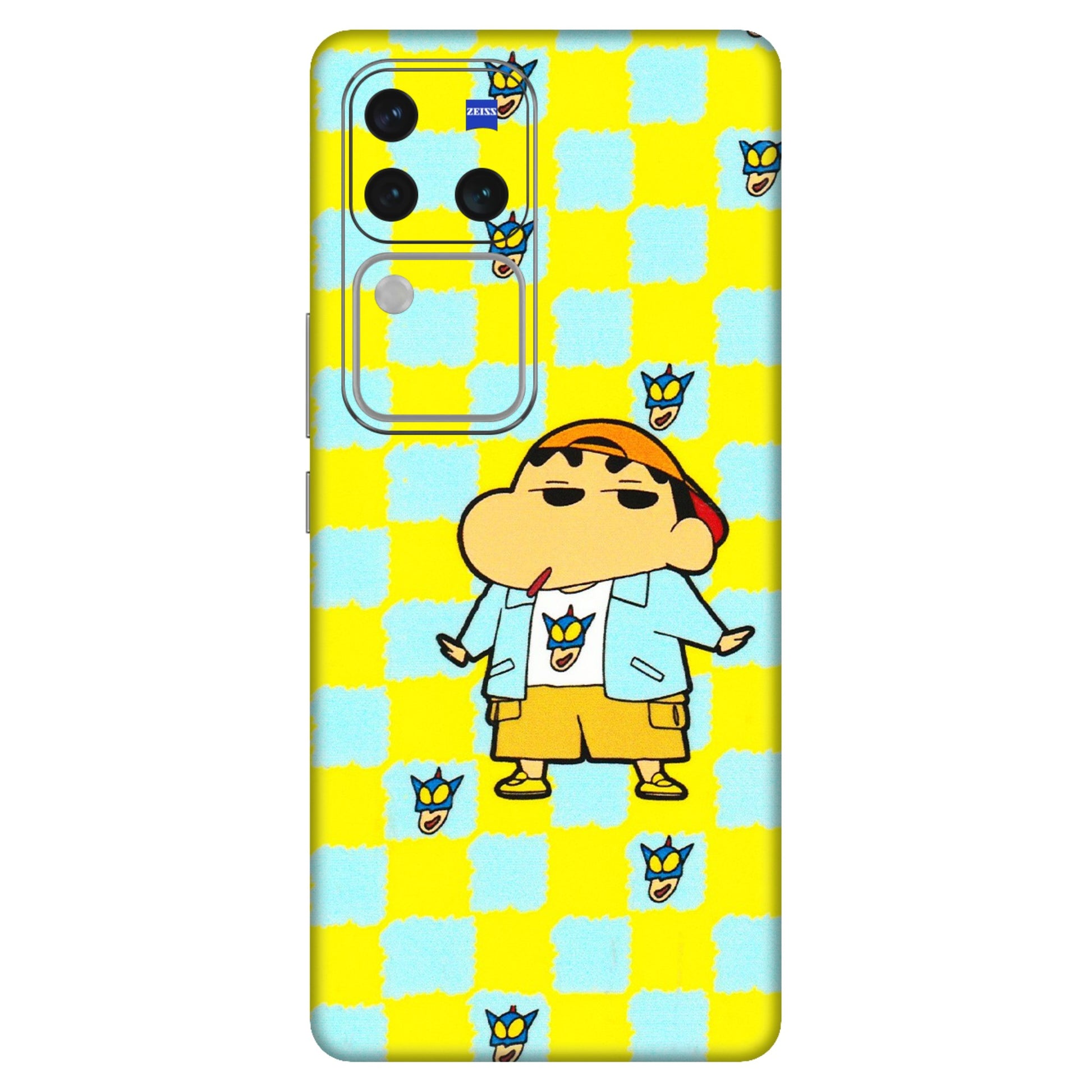 VIVO Z/V/X/T/U/S Series Phone Skins (All Models) - Yellow Blue Shinchan Cute - 3D Embossed Finish (L-221) Vivo V30 Pro (5G)