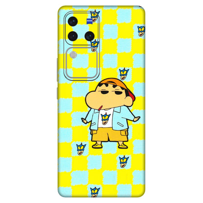 VIVO Z/V/X/T/U/S Series Phone Skins (All Models) - Yellow Blue Shinchan Cute - 3D Embossed Finish (L-221) Vivo V30 Pro (5G)