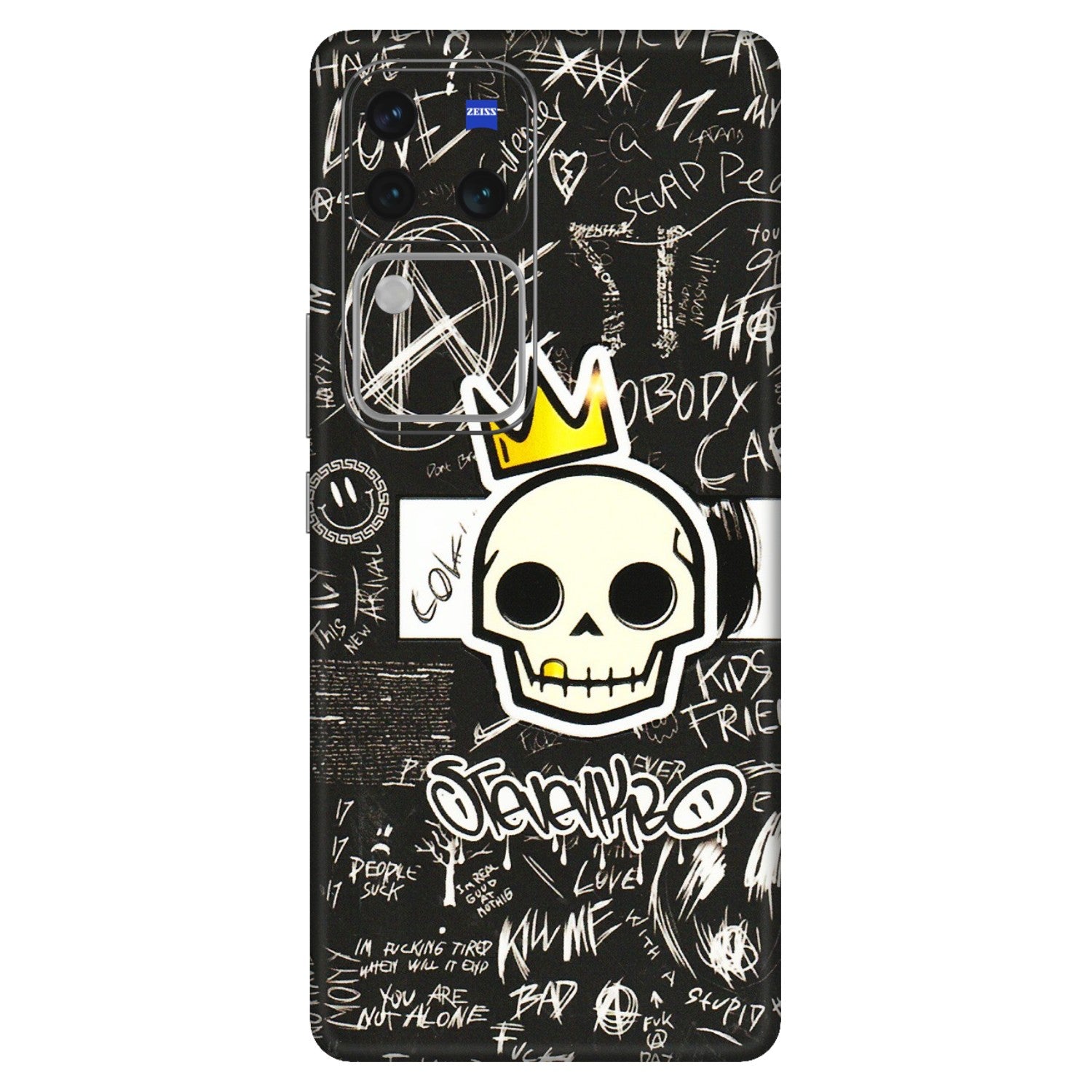 VIVO Z/V/X/T/U/S Series Phone Skins (All Models) - Funny Skull Black Chalk Grafitti - 3D Embossed Finish (L-22) Vivo V30 Pro (5G)
