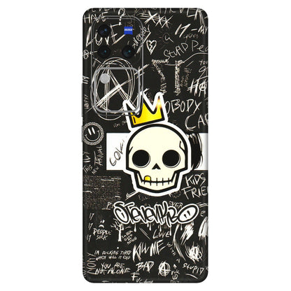 VIVO Z/V/X/T/U/S Series Phone Skins (All Models) - Funny Skull Black Chalk Grafitti - 3D Embossed Finish (L-22) Vivo V30 Pro (5G)