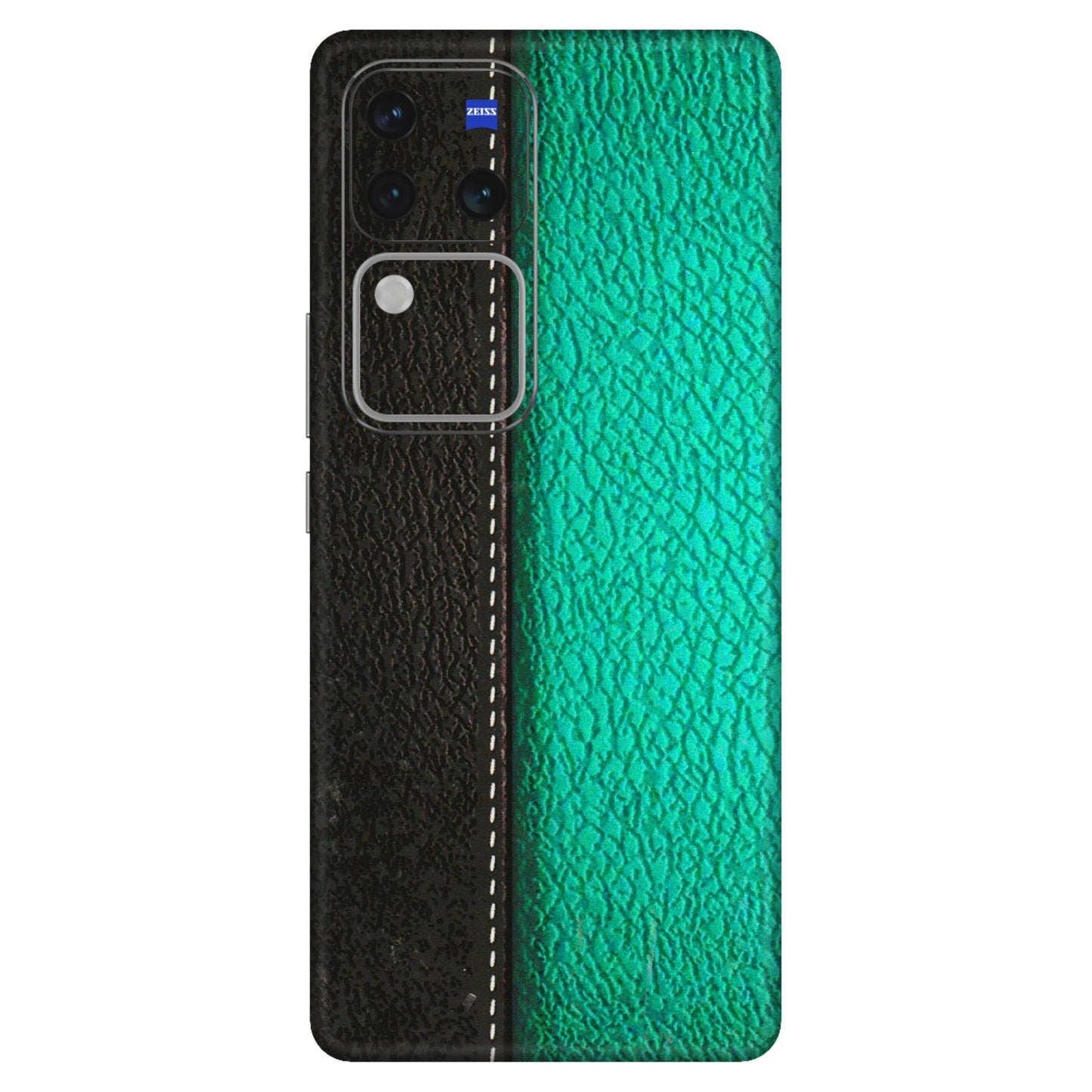VIVO Z/V/X/T/U/S Series Phone Skins (All Models) - Black Green Dual Leather Stich - 3D Embossed Finish (L-233) Vivo V30 Pro (5G)