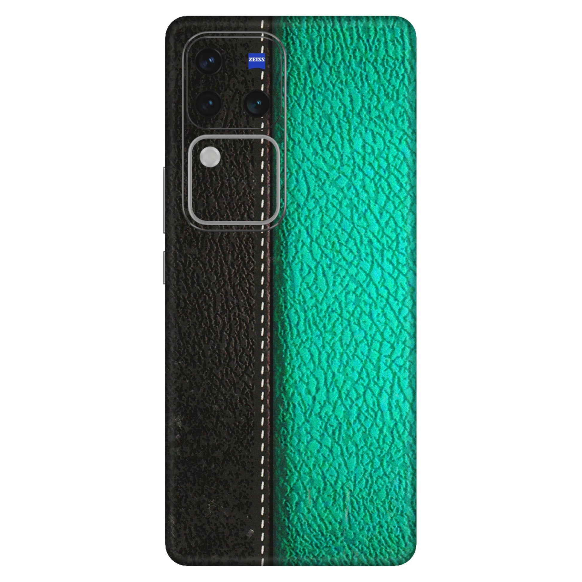 VIVO Z/V/X/T/U/S Series Phone Skins (All Models) - Black Green Dual Leather Stich - 3D Embossed Finish (L-233) Vivo V30 Pro (5G)