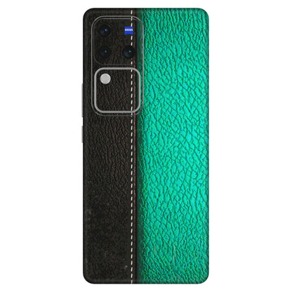 VIVO Z/V/X/T/U/S Series Phone Skins (All Models) - Black Green Dual Leather Stich - 3D Embossed Finish (L-233) Vivo V30 Pro (5G)