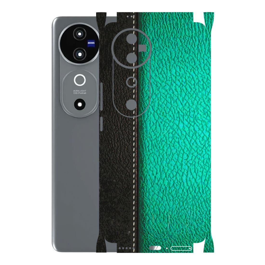 VIVO Z/V/X/T/U/S Series Phone Skins (All Models) - Black Green Dual Leather Stich - 3D Embossed Finish (L-233) Vivo V40 5G