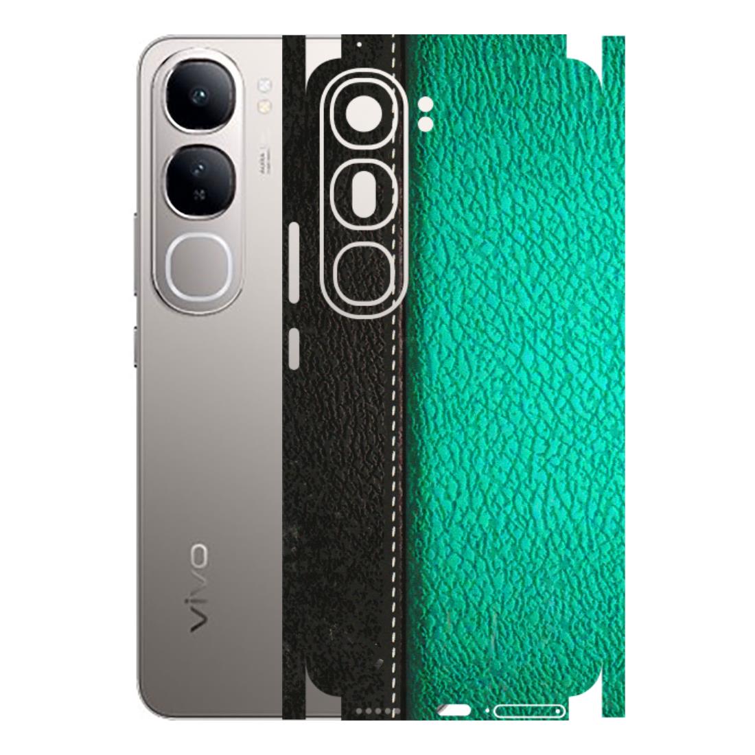 VIVO Z/V/X/T/U/S Series Phone Skins (All Models) - Black Green Dual Leather Stich - 3D Embossed Finish (L-233) Vivo V40 Lite
