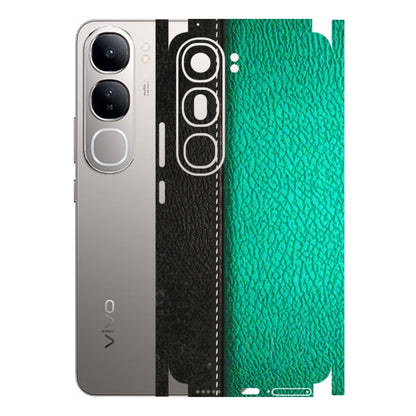 VIVO Z/V/X/T/U/S Series Phone Skins (All Models) - Black Green Dual Leather Stich - 3D Embossed Finish (L-233) Vivo V40 Lite
